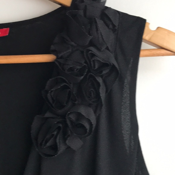 Anne Klein Black Faux Wrap Blouse Flower Appliqué - Picture 8 of 8